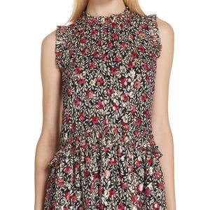 Kate Spade Park Clip Floral Metallic Silk Ruffled Mock Neck Top